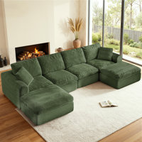 138" Cloud Couch for Living Room, Modular Sectional Sofa with Plush Corduroy U Shaped Big Comfy Upholstered Couches with Deep Seat, No Assembly Requir by Latitude Run