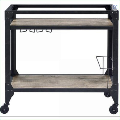 Serving Cart, Rustic Industrial with Wine Rack, Rustic Oak & Charcoal Gray | Charcoal | Metal by Latitude Run