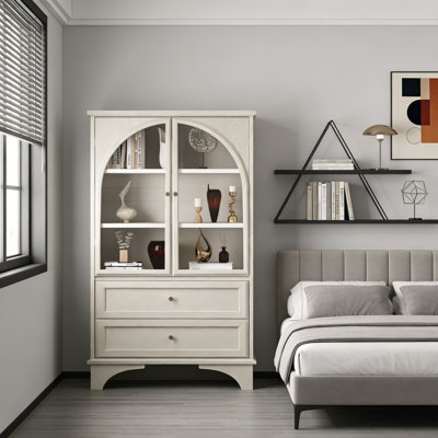 52.17"H Glass Door Display Case Storage Cabinet With 2 Drawers And Adjustable Shelf, Spacious Storage Solutions, Curio Cabinet