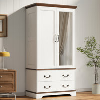 Armoire Wardrobe Closet With Mirror, 70.1" Wooden Clothing Storage Cabinet With 2 Doors & 2 Drawers, Modern Bedroom Freestanding Wardrobe Combination