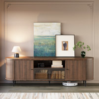 Luxury 70" Fluted Tv Stand, Modern Entertainment Center For Tvs Up To 80”, Tv Console With Faux Marble Tabletop, Curved Profile Design, Media Console
