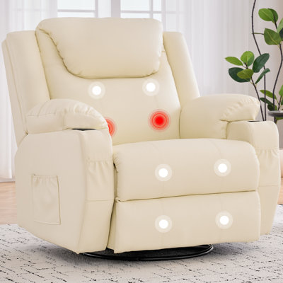 Oversized Recliner Chair, 360° Swivel Recliner for Adults, Rocker Chair With Heat And Massage, Manual Recliner with Remote Control and Cup Holder for