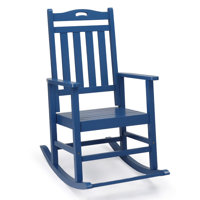 Blue Solid Wood Patio Rocking Chair With Footrest by Ophelia & Co.