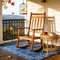 Natural Finish Solid Wood Patio Rocking Chair With Cushion by Ophelia & Co.
