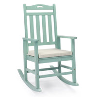 Green Solid Wood Patio Rocking Chair With Cushion And Footrest by Ophelia & Co.