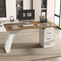 Farmhouse Executive Desk With 3 Drawers, 55 Inch Large Rustic Office Desk, Sturdy Manager Desk With Inclined Legs & Thick Top For Home Office, Writing by 17 Stories