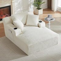49"W Oversized Chaise Lounge Chair Indoor With Storage, Upholstered Deep Seat Sleeper Sofa Couch With Cup Holder For Living Room, Bedroom, Office by Wrought Studio