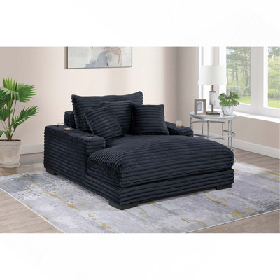 Chaise Lounge W 2/ Cup Holders USB Ports Corduroy Wooden Legs Pillows Plush Couch Sofa Chaise by Latitude Run