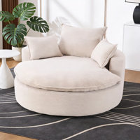 57" Corduroy Swivel Barrel Chair – 360° Rotating Oversized Accent Chair, Plush Deep Seat for Living Room, Bedroom & Small Apartment Beige by Ebern Designs