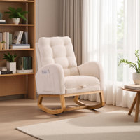 Plush Accent Rocking Chair With Footrest,High-Back Rocker, Rubber Wood Lounge Chair For Nursery & Living Room, 38.36"W X 26.77"D X 39.76"H