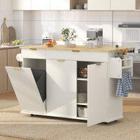 51" Rolling Kitchen Island Cart With Drop Leaf, Mobile Kitchen Island On Wheels With Trash Can Storage, Cabinets, Drawers And Spice Rack, Portable Kit by Ebern Designs