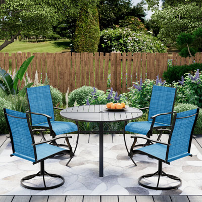 5 Piece Patio Dining Set, Outdoor Dining Table And Chairs Set For 4, 4 Swivel Chairs, 1 Iron Round Table With Adjustable Umbrella Hole, Patio Furnitur by Winston Porter