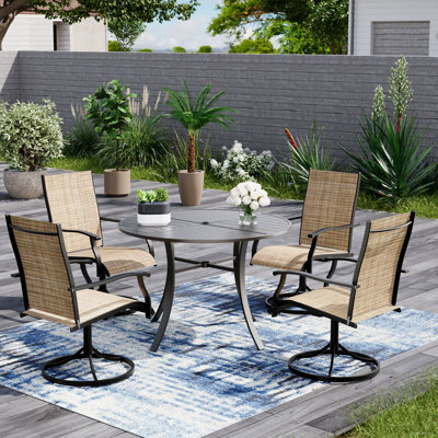 5 Piece Patio Dining Set, Outdoor Dining Table And Chairs Set For 4, 4 Swivel Chairs, 1 Iron Round Table With Adjustable Umbrella Hole, Patio Furnitur by Winston Porter