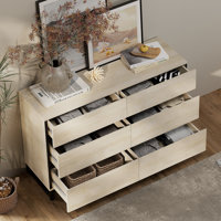 3-Piece Modern Bedroom Furniture Set, 47-Inch Dresser With 6 Drawers And 2 Nightstands Featuring Drawer And Cabinet Design, Bedroom Set Of 3 by Ebern Designs