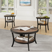 3-Piece Rustic Industrial Living Room Table Set With 31.5" Round Coffee Table And Two 23.6" Round Side Tables by Ebern Designs