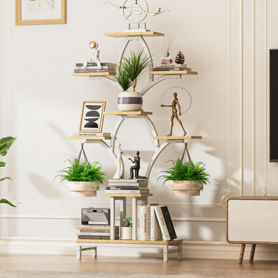Plant Stand Indoor With 4 Grow Lights,63" Tall Plant Shelf,8 Tiered Corner Plant Flower Stands Display Shelves (White) by Arlmont & Co.