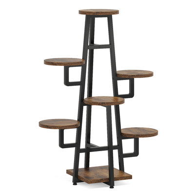 43.30" Tall 7-Tier Rustic Brown & Black Corner Multiple Plants Shelf For Living Room by 17 Stories