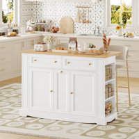 47.2"w Kitchen Island Cart With Solid Wood Top by Lark Manor