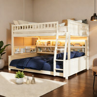 Low Bunk Bed With Built In Lighted Shelves And Pegboard by Harriet Bee