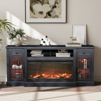 Farmhouse Fireplace Tv Stand For Tvs Up To 80" With 36" Electric Fireplace, Large Highboy Entertainment Center With Led Lights, Glass Door Cabinet & by Gracie Oaks