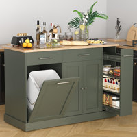 Kitchen Island on Wheels with Trash Can Storage,  Portable Island Table for Kitchen by Red Barrel Studio