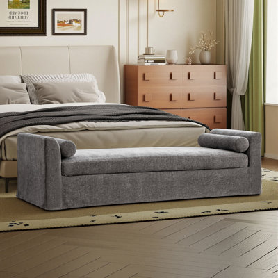 90" W Upholstered Modern Bench With Bolster Pillows by House of Hampton