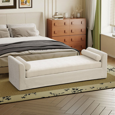 90" W Upholstered Modern Bench With Bolster Pillows by House of Hampton