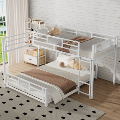 L-shaped Metal Twin Over Full Size Bunk Bed, With Staircase, Loft Platform Save Space No Box Spring Required,non-slip And Noise-free by Wrought Studio