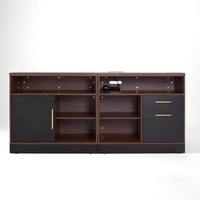 63" Wide Wood Lateral File Cabinet With Lock For Home Office, Featuring A Built-In Power Outlet, Black Walnut by Ebern Designs