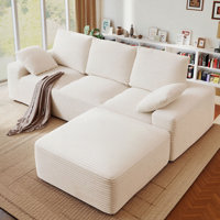 104" Corduroy Boneless Sofa 4 Seat Deep Seat Boneless Couch With Removeable Ottoman, No Assembly Required by Latitude Run