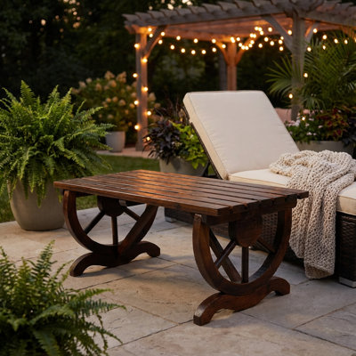 Rustic Wooden Outdoor Bench with Decorative Wheel Legs for Two People by Astoria Grand