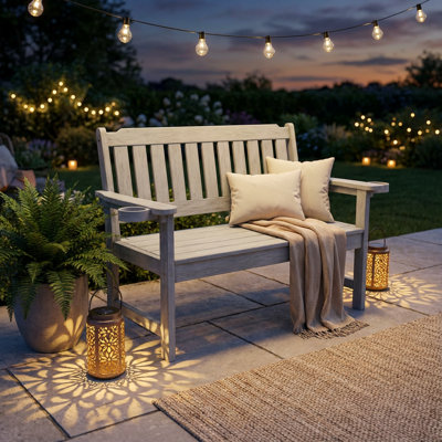 Modern Outdoor Bench with Stainless Steel Frame and Wood-Plastic Composite Slats