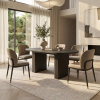 Extendable Oval Dining Table for 4 to 8 People, Modern Kitchen Table with Wooden Strip Base in Black Finish by George Oliver