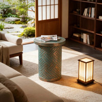 Cement Outdoor End Tables For Patio, Gardenaccent Table, Modern Small Round Side Tablefor Outside, Tree Stump Garden Stool Drumtable Indoor And Outdoo by Latitude Run