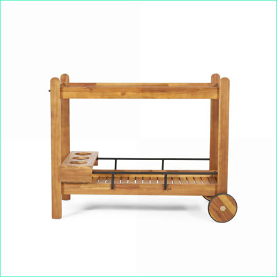 Transitional Acacia Wood Bar Cart with Wine Bottle Holders | Mobile | Metal & Wood | Walnut Brown by Latitude Run