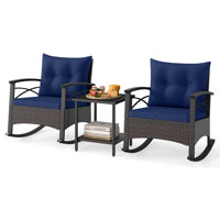 3 PCS Rattan Rocking Chair Set with Acacia Wood Tabletop Armrests for Porch, Balcony Mix Brown + Navy by George Oliver