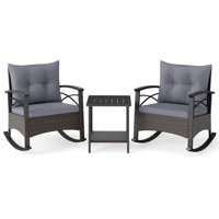 3 PCS Rattan Rocking Chair Set with Acacia Wood Tabletop Armrests for Porch Balcony Mix Brown + Gray by George Oliver