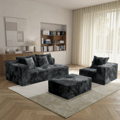 109" L-Shaped Modular Sectional Sofa, Boneless Sleeper Sofa Bed with Deep Seating and Chaise, Left-Facing in Chenille, Cashmere Beige by Sytopia