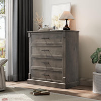 Farmhouse 4-Drawer Dresser, Rustic Wood Chest TV Stand for Living Room by August Grove