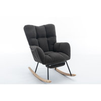 067-Teddy Fabric Leisure Rocking Chair With Adjustable Footstool,Nursery Rocking Chair, High Backrest, Storage Pocket On The Right Side,The Base Rocke by Latitude Run