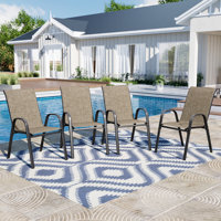 Modern Stackable Outdoor Textilene Patio Dining Sling Armchairs (Set Of 4) by Lark Manor