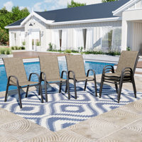 Modern Stackable Outdoor Textilene Patio Dining Sling Armchairs (Set Of 6) by Lark Manor