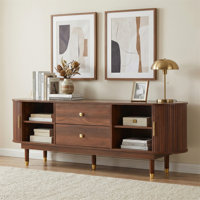 Modern Tv Stand For Tvs Up To 75 Inch, 66.9" Walnut Media Console With Solid Wood Legs For Living Room by George Oliver