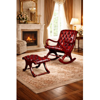 Luxury Tufted Leather Rocking Chair With Matching Footstool by George Oliver