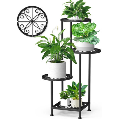 4 Tier Plant Stand Metal Flower Shelf Display Holder Multiple Plants Corner Tall Flower Holders(Black) by Arlmont & Co.