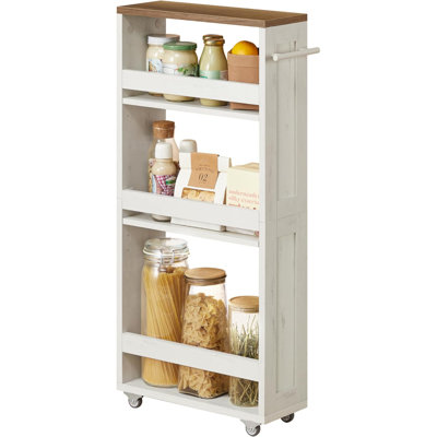 4-Tier Slide-Out Storage Cart, Slim Kitchen Cart For Small Spaces, With Wheels, Handle, Bathroom, Laundry Room, 5.9 X 17 X 34.1 Inches, Honey Brown by August Grove