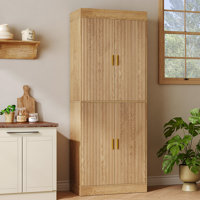 71” Kitchen Pantry, Storage Cabinet With 4 Fluted Doors And Adjustable Shelves by Latitude Run