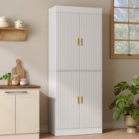 71” Kitchen Pantry, Storage Cabinet With 4 Fluted Doors And Adjustable Shelves by Latitude Run