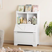 3-Tier Kids Toy Storage Organizer with Flip-Top Lid, Wooden Bookcase and Toy Chest for Nursery, Bedroom, or Playroom