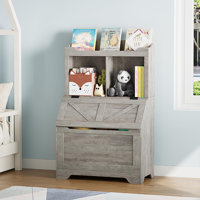 3-Tier Kids Toy Storage Organizer with Flip-Top Lid, Wooden Bookcase and Toy Chest for Nursery, Bedroom, or Playroom